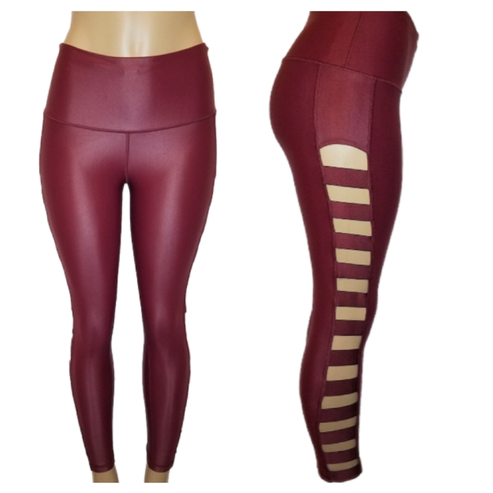 Victoria's Secret Burgundy Ladder-Side Faux Leather Leggings